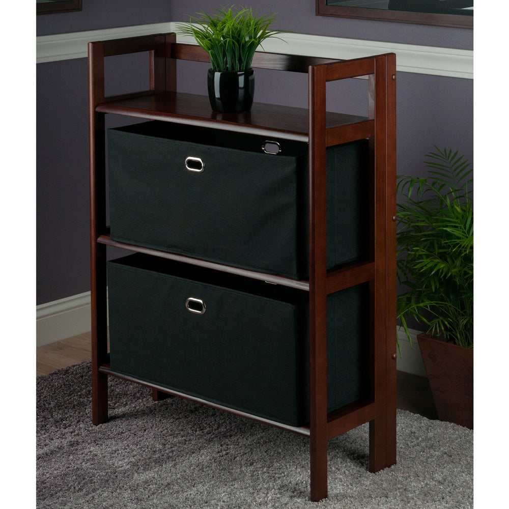 Winsome Wood Torino 3-tier Folding Storage Shelf With 2 Black Fabric Baskets For Stylish Organization Needs Walnut Solid Wood 94395-winsome-wood