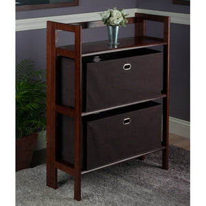 Winsome Wood Torino 3-tier Folding Storage Shelf With 2 Chocolate Fabric Baskets For Stylish Home Organization Walnut Solid Wood 94397-winsome-wood