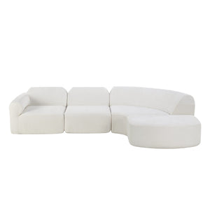 English Elm 111" Curved Sectional Sofa Set Plush Lamb Wool Upholstery Deep Seat Ottoman Lounge N767P371305B