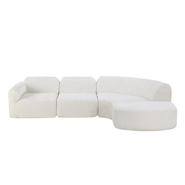 English Elm 111" Curved Sectional Sofa Set Plush Lamb Wool Upholstery Deep Seat Ottoman Lounge N767P371305B