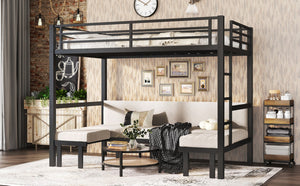 English Elm Twin Xl Solid Pine Loft Bed with Built-in Led Lighting and Storage Shelves W1580S00503