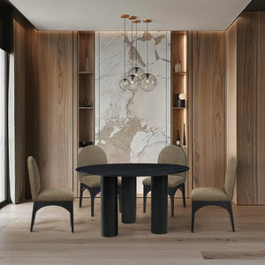 Meridian Furniture Colosseum Round Oak Veneer Dining Table with Sculptural Pedestal Base Seats Four to Six Black 943Black-T