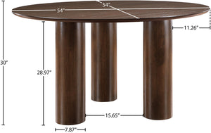 Meridian Furniture Colosseum Round Oak Veneer Dining Table with Sculptural Pedestal Base Seats Four to Six Brown 943Brown-T