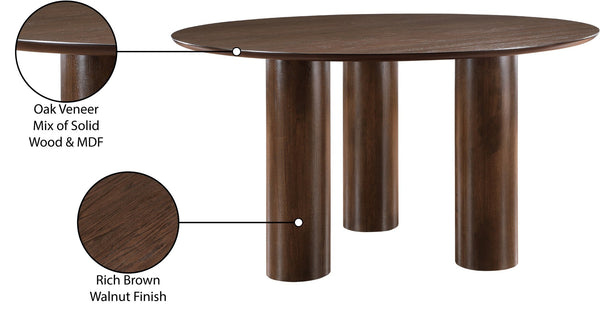 Meridian Furniture Colosseum Round Oak Veneer Dining Table with Sculptural Pedestal Base Seats Four to Six Brown 943Brown-T