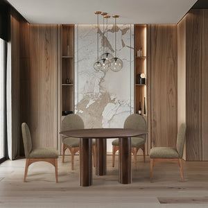 Meridian Furniture Colosseum Round Oak Veneer Dining Table with Sculptural Pedestal Base Seats Four to Six Brown 943Brown-T