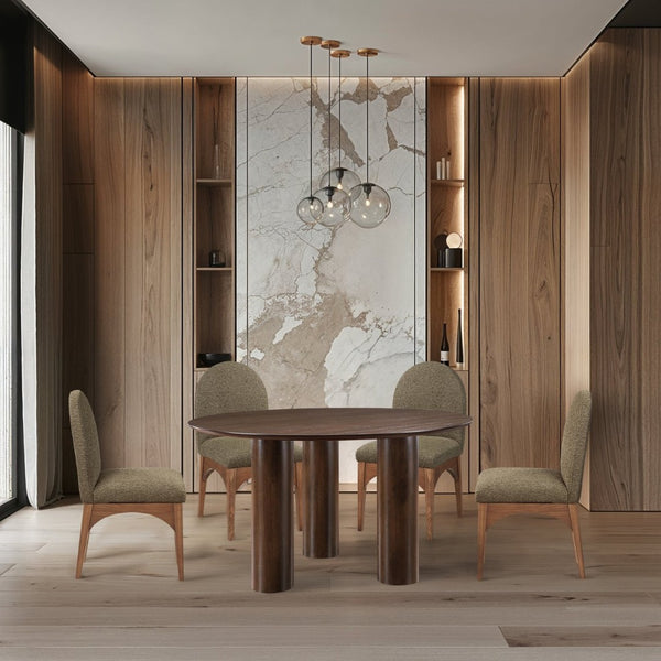 Meridian Furniture Colosseum Round Oak Veneer Dining Table with Sculptural Pedestal Base Seats Four to Six Brown 943Brown-T