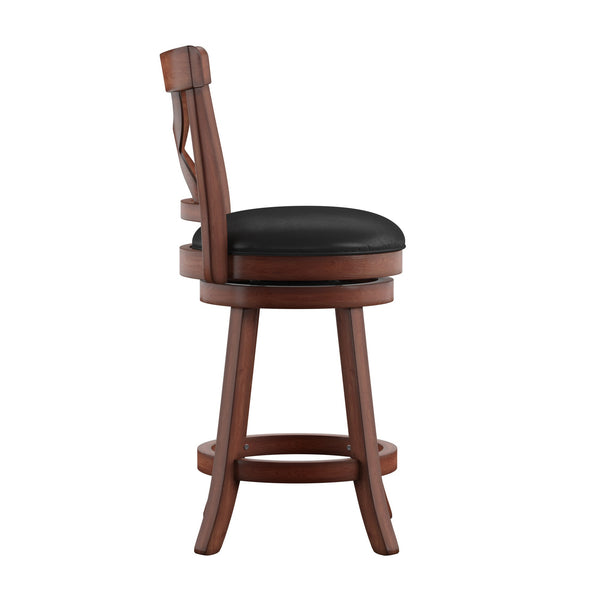 Wade Rubberwood Counter Stool Swivel Faux Leather Seat Dark Cherry
