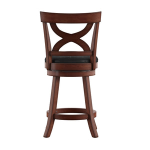Wade Rubberwood Counter Stool Swivel Faux Leather Seat Dark Cherry