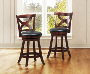 Wade Rubberwood Counter Stool Swivel Faux Leather Seat Dark Cherry