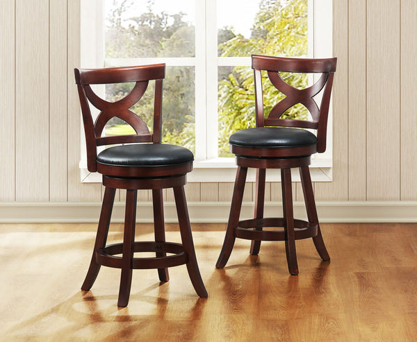 Wade Rubberwood Counter Stool Swivel Faux Leather Seat Dark Cherry