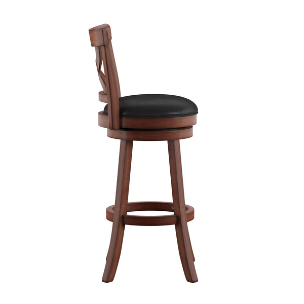 Wade Rubberwood Swivel Barstool with Cross Back and Faux Leather Cushioned Seat