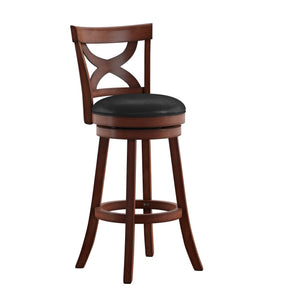Wade Rubberwood Swivel Barstool with Cross Back and Faux Leather Cushioned Seat