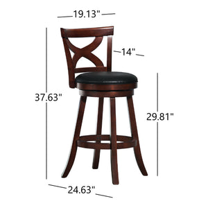 Wade Rubberwood Swivel Barstool with Cross Back and Faux Leather Cushioned Seat