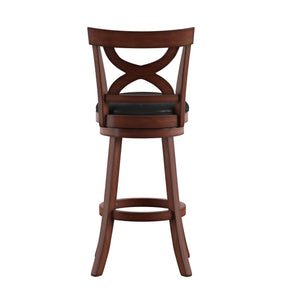 Wade Rubberwood Swivel Barstool with Cross Back and Faux Leather Cushioned Seat