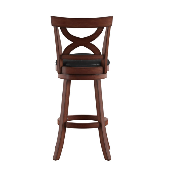 Wade Rubberwood Swivel Barstool with Cross Back and Faux Leather Cushioned Seat