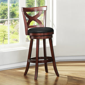 Wade Rubberwood Swivel Barstool with Cross Back and Faux Leather Cushioned Seat