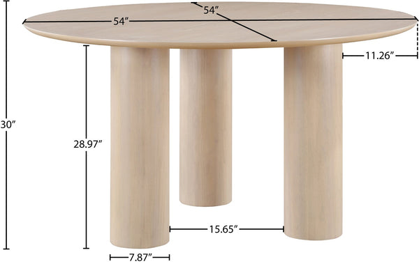 Meridian Furniture Colosseum Round Oak Veneer Dining Table with Sculptural Pedestal Base Seats Four to Six Natural 943Natural-T