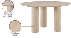 Meridian Furniture Colosseum Round Oak Veneer Dining Table with Sculptural Pedestal Base Seats Four to Six Natural 943Natural-T