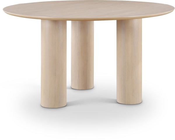 Meridian Furniture Colosseum Round Oak Veneer Dining Table with Sculptural Pedestal Base Seats Four to Six Natural 943Natural-T