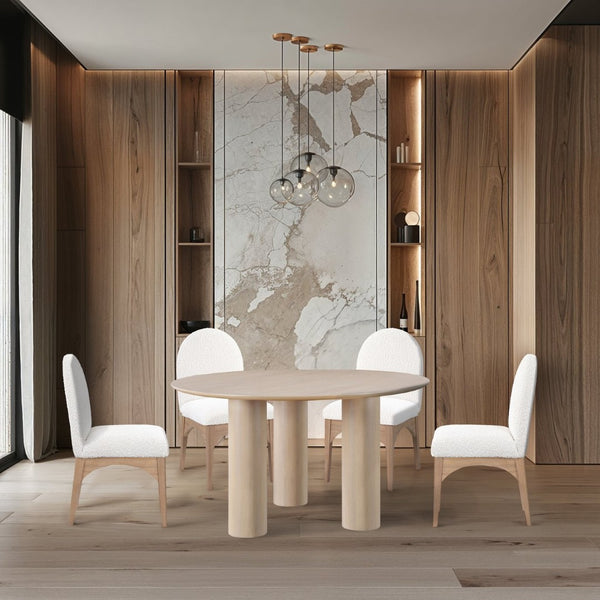 Meridian Furniture Colosseum Round Oak Veneer Dining Table with Sculptural Pedestal Base Seats Four to Six Natural 943Natural-T