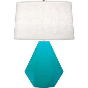 Robert Abbey Egg Blue Delta Table Lamp Egg Blue Glazed Ceramic with Polished Nickel Accents Oyster Linen Shade