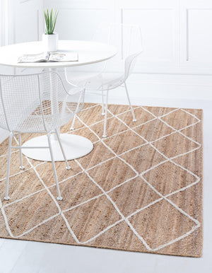 Unique Loom Braided Jute Trellis Hand Braided Solid Rug White, Ivory 8' 0" x 11' 0"