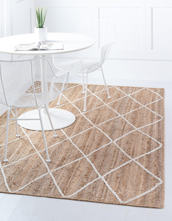 Unique Loom Braided Jute Trellis Hand Braided Solid Rug White, Ivory 8' 0" x 11' 0"