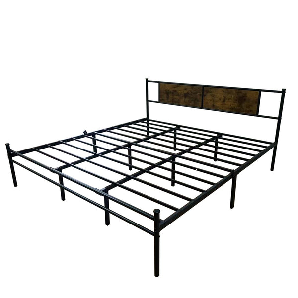 English Elm Queen Victorian Platform Bed Wood Paneling Metal Frame with Under Bed Storage Space W3286P308744