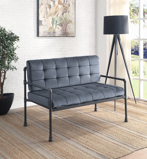 English Elm Brantley Plush Gray Velvet Loveseat with Sandy Gray Finish, Memory Foam Seats, Metal Frame, KD B2726P288748