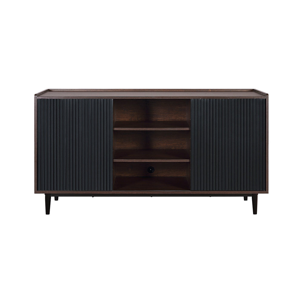 English Elm Duane Fluted 59" Sideboard with Ribbed Wood Grain, Cable Management & Iron Feet for TV Stand Black B365P397664