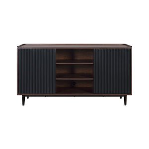 English Elm Duane Fluted 59" Sideboard with Ribbed Wood Grain, Cable Management & Iron Feet for TV Stand Black B365P397664