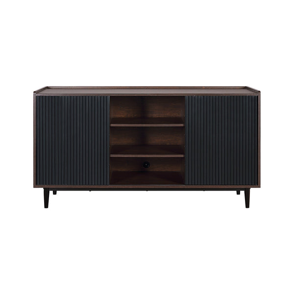 English Elm Duane Fluted 59" Sideboard with Ribbed Wood Grain, Cable Management & Iron Feet for TV Stand Black B365P397664