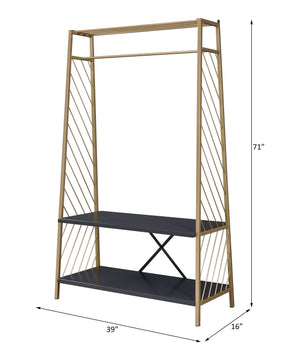 English Elm Pahor Metal Hall Tree in Gold & Black Finish with 2-Tier Shelves, 1 Hanging Rail, KD Design — Stylish Entryway Organizer B2726P278588