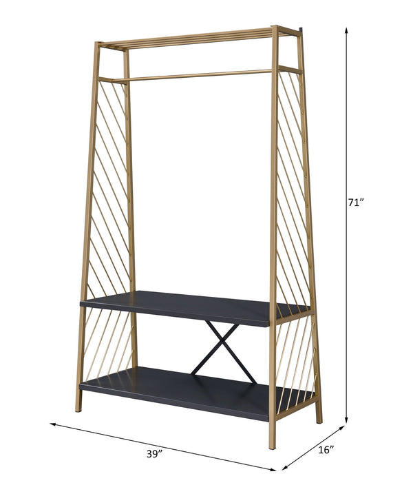 English Elm Pahor Metal Hall Tree in Gold & Black Finish with 2-Tier Shelves, 1 Hanging Rail, KD Design — Stylish Entryway Organizer B2726P278588