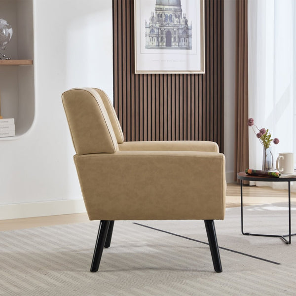 English Elm Modern Pu Leather Ergonomic Accent Chair with Padded Arms and Matte Black Legs Khaki W676P172470