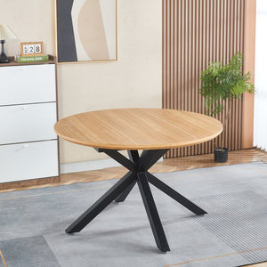 English Elm Extendable Modern Dining Table With Oak Mdf Top & Sturdy Metal Legs - Versatile Office & Coffee Use W234S00108