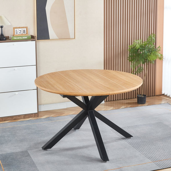 English Elm Extendable Modern Dining Table With Oak Mdf Top & Sturdy Metal Legs - Versatile Office & Coffee Use W234S00108