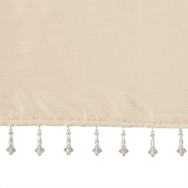 JLA Home Madison Park - Lightweight Faux Silk Valance with Beaded Trim, Lined Twist-Tab Top for Privacy and Elegant Draping Champagne MP41-4454