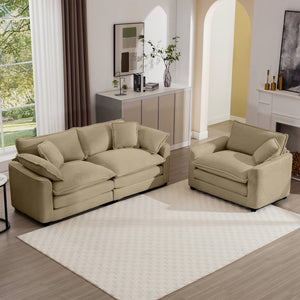 English Elm Modern Two-Piece Sofa Set: Cozy Single Chair & 3-Seater In Tan Corduroy For Stylish Living Spaces W714S00789