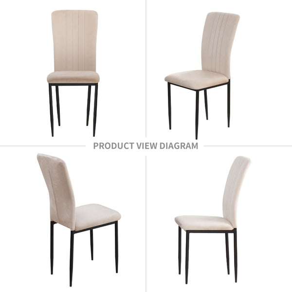 English Elm Dining Chair Set of 4 Velvet Upholstered Curved Back with Powder Coated Metal Legs Beige W3851P407823