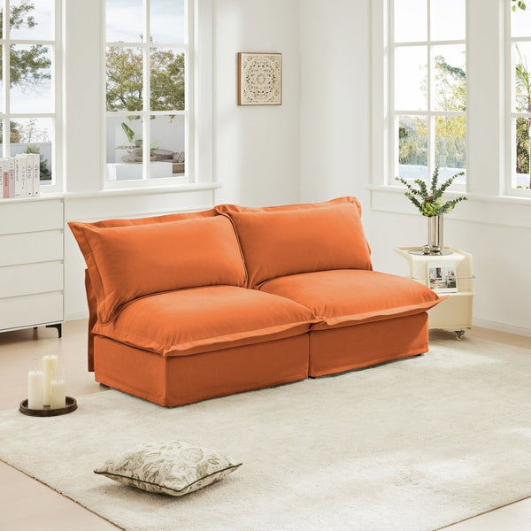 English Elm Streamlined Velvet Modular L-shape Sectional Sofa with Cloud Foam and French Piping Orange W3041S00132