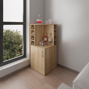 English Elm Bar Cabinet with Concealed Double Doors and 8 Wine Bottle Slots, Durable Engineered Wood Storage Solution Natural Wood 47.2 L x 23.23 W x 4.72 H B097P296835