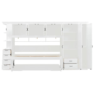 English Elm Twin Murphy Wall Bed with Integrated Desk Wardrobe and Storage Cabinet in White LP000767AAK