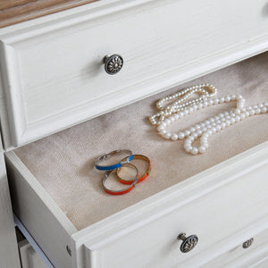 English Elm Modern 5-Drawer Dresser Tall Chest with Smooth-Glide Drawers, Metal Handles, Stable Feet, Beige Finish W2275P233488