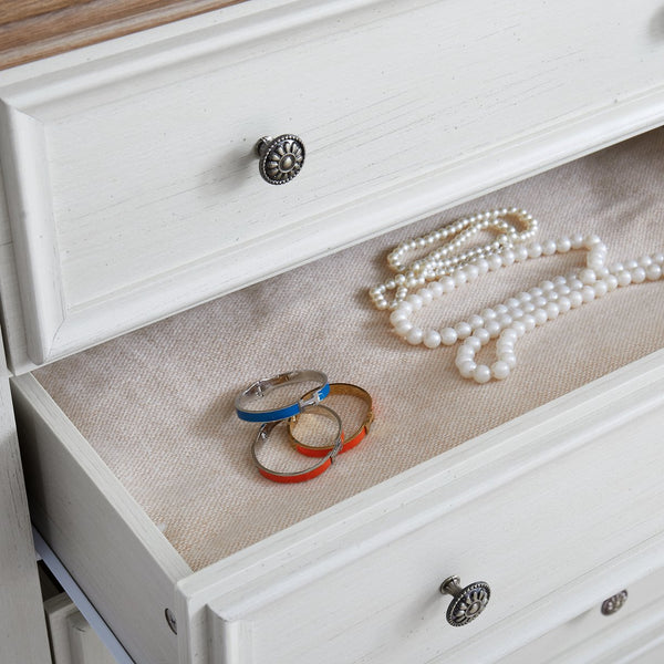 English Elm Modern 5-Drawer Dresser Tall Chest with Smooth-Glide Drawers, Metal Handles, Stable Feet, Beige Finish W2275P233488