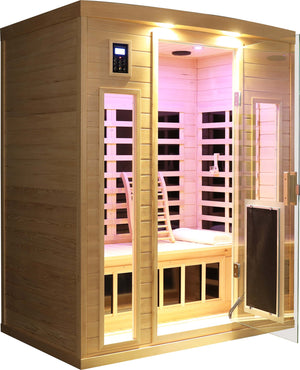 English Elm Low Emf Three-Person Far Infrared Sauna Room With Bluetooth Audio, Led Lighting & Custom Controls W1149P369613
