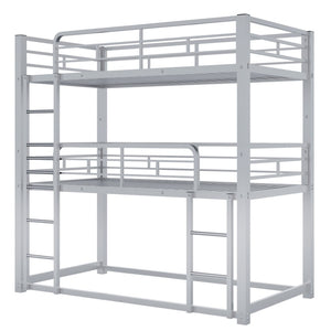 English Elm Metal Triple Bunk Bed Steel Frame Twin Three Tier Guardrails for Shared Rooms Silver GX000230AAN