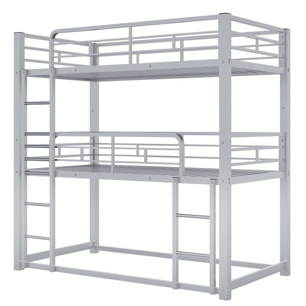 English Elm Metal Triple Bunk Bed Steel Frame Twin Three Tier Guardrails for Shared Rooms Silver GX000230AAN