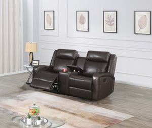English Elm MOTION Loveseat Dark Brown Gel Leatherette Recliner 71" x 39" x 40" Metal Power Frame Solid Wood B089112992