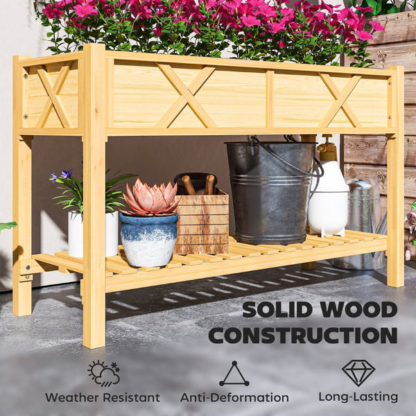English Elm Outdoor Raised Planter Box with Drainage Reservoir for Herbs Vegetables Balcony T3971P422310